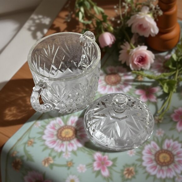 Vintage Crystal Sugar Bowl With Lid & Handles Pineapple Anchor Hocking Clear Gla - Picture 2 of 6